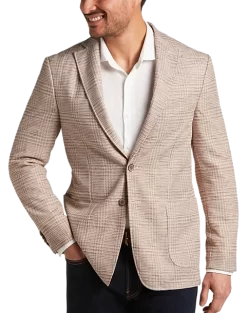 Joseph Abboud Slim Fit Notch Lapel Knit Sport Coat Tan Plaid