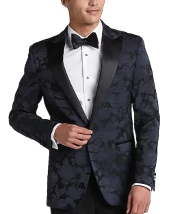 Egara Slim Fit Peak Lapel Dinner Jacket, Midnight Floral Jacquard