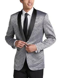 Egara Slim Fit Shawl Lapel Dinner Jacket, Silver Jacquard