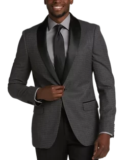 After Hours Slim Fit Shawl Collar Jacquard Dinner Jacket, Black Geometric
