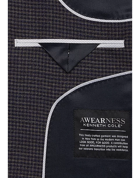 Awearness Kenneth Cole Modern Fit Sport Coat, Blue & Tan Check - Image 3