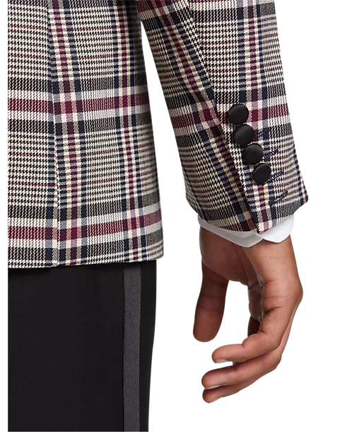 Paisley & Gray Slim Fit Dinner Jacket, Gray And Berry Plaid - Image 2