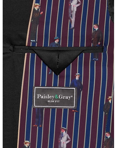 Paisley & Gray Slim Fit Dinner Jacket, Gray And Berry Plaid - Image 3