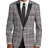 Paisley & Gray Slim Fit Dinner Jacket, Gray And Berry Plaid