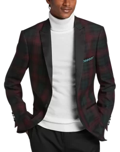 Paisley & Gray Slim Fit Dinner Jacket, Wineberry Plaid