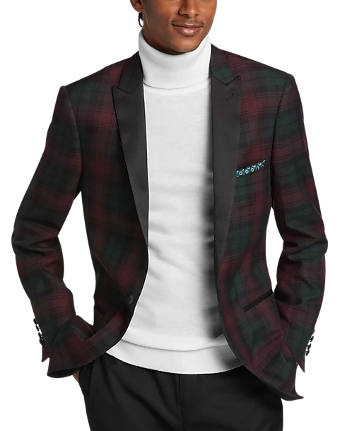 Paisley & Gray Slim Fit Dinner Jacket, Wineberry Plaid