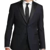 Egara Slim Fit Satin Peak Lapel Dinner Jacket, Dark Blue Patterned