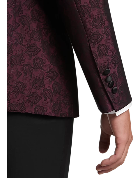Egara Slim Fit Satin Peak Lapel Dinner Jacket, Burgundy Patterned - Image 2