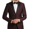 Egara Slim Fit Satin Peak Lapel Dinner Jacket, Burgundy Patterned