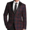 After Hours Slim Fit Satin Peak Lapel Dinner Jacket, Red Tartan Plaid