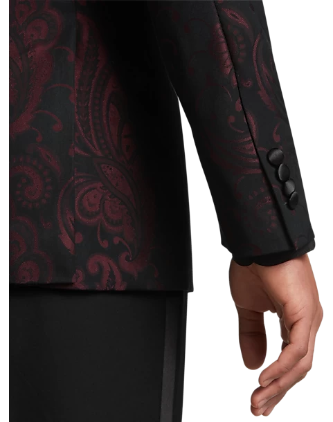 After Hours Slim Fit Shawl Collar Dinner Jacket, Burgundy Paisley - Image 2