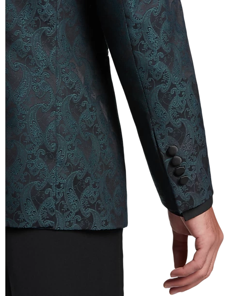 Egara Slim Fit Peak Lapel Dinner Jacket, Emerald Green Paisley - Image 2