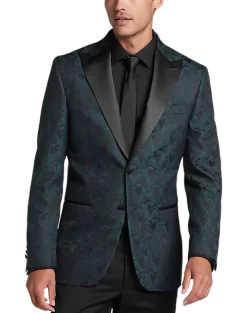 Egara Slim Fit Peak Lapel Dinner Jacket, Emerald Green Paisley