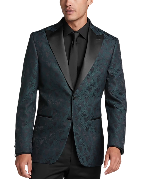 Egara Slim Fit Peak Lapel Dinner Jacket, Emerald Green Paisley