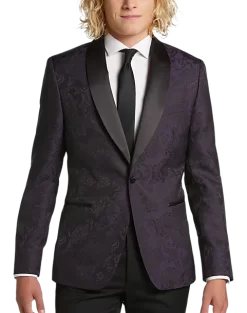 Egara Slim Fit Shawl Lapel Dinner Jacket, Plum Jacquard