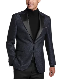 Egara Slim Fit Peak Lapel Dinner Jacket, Charcoal Paisley