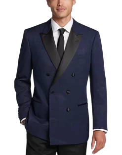 Egara Slim Fit Peak Lapel Double Breasted Dinner Jacket, Black Tic