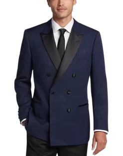 Egara Slim Fit Peak Lapel Double Breasted Dinner Jacket, Navy Tic