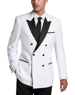 Egara Slim Fit Peak Lapel Double Breasted Dinner Jacket, White