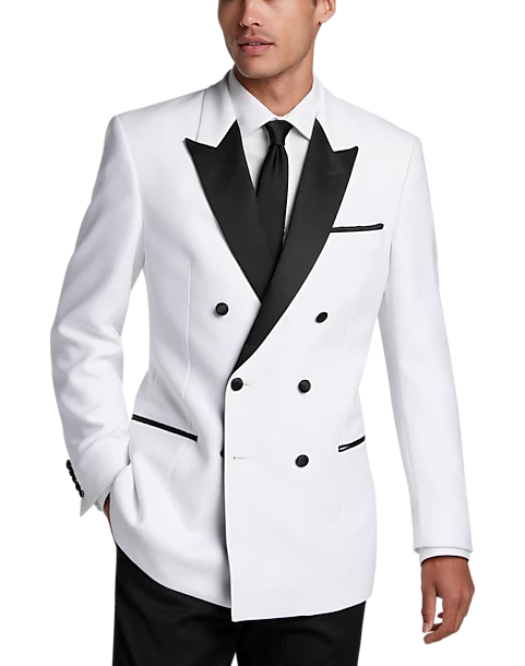 Egara Slim Fit Peak Lapel Double Breasted Dinner Jacket, White