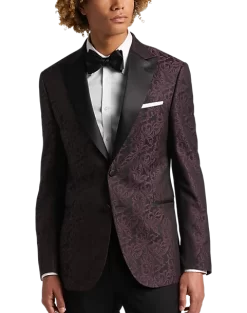 Egara Slim Fit Dinner Jacket, Burgundy Tapestry Jacquard
