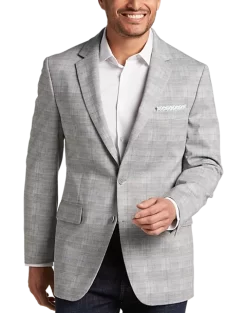 Michael Strahan Classic Fit Notch Lapel Sport Coat, Gray Plaid