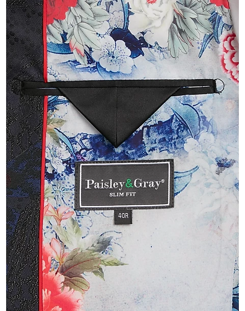 Paisley & Gray Slim Fit Dinner Jacket, Black, Navy & Burgundy Floral - Image 4