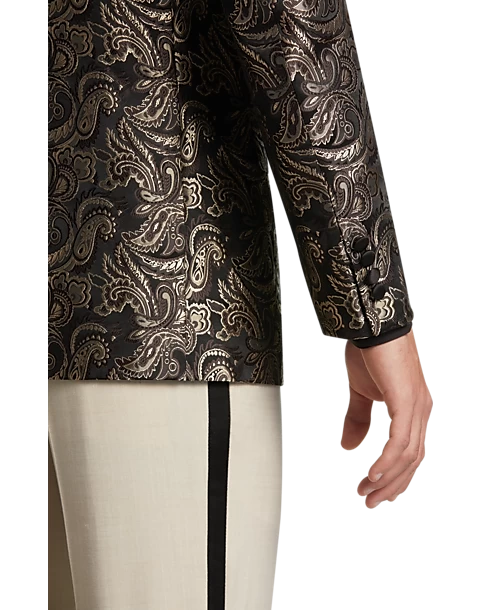 Paisley & Gray Slim Fit Dinner Jacket, Brown & Gold Jacquard - Image 3