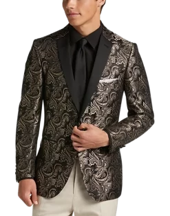 Paisley & Gray Slim Fit Dinner Jacket, Brown & Gold Jacquard