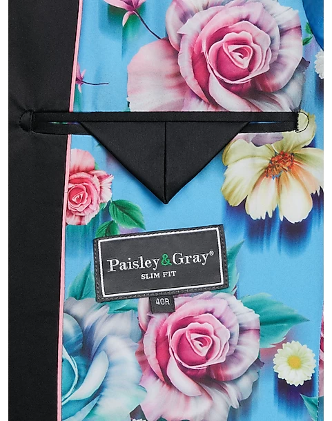 Paisley & Gray Slim Fit Dinner Jacket, Turquoise - Image 4