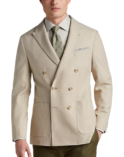 JOE Joseph Abboud Slim Fit Double Breasted Peak Lapel Sport Coat, White Tic