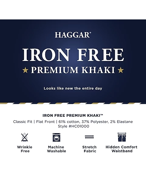 Haggar Iron-Free Premium Khaki® Classic Fit Flat-Front Pants, Charcoal - Image 4