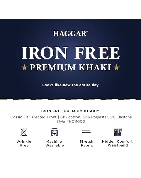 Haggar Iron-Free Premium Khaki® Classic Fit Pleated-Front Pants, Dark Navy - Image 4