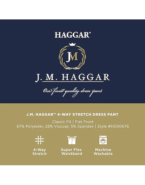 J.M. Haggar™ 4-Way Stretch Classic Fit Flat-Front Pants, Light Gray - Image 4