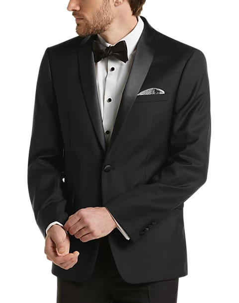 Calvin Klein Slim Fit Satin Shawl Collar Tuxedo Jacket, Black