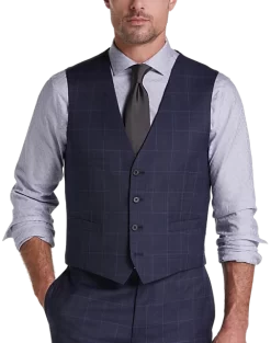 Calvin Klein X-Fit Slim Fit Suit Separates Vest, Blue Windowpane