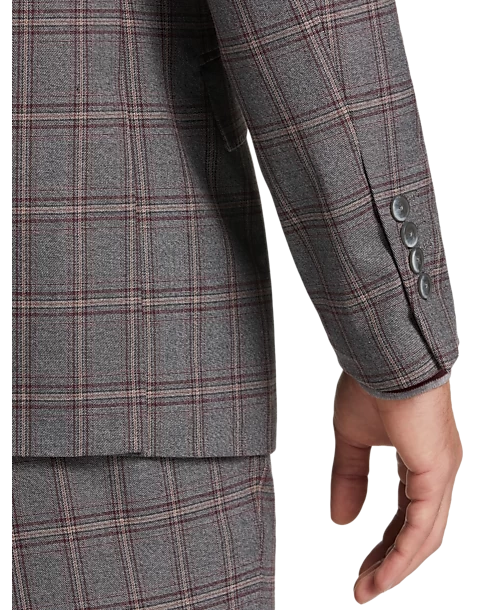 Egara Skinny Fit Suit Separates Coat, Wine Windowpane - Image 2