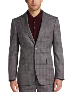 Egara Skinny Fit Suit Separates Coat, Wine Windowpane