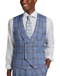 Tayion Classic Fit Suit Separates Double Breasted Vest, Navy & Rust Plaid