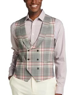 Tayion Classic Fit Suit Separates Double Breasted Vest, White Plaid