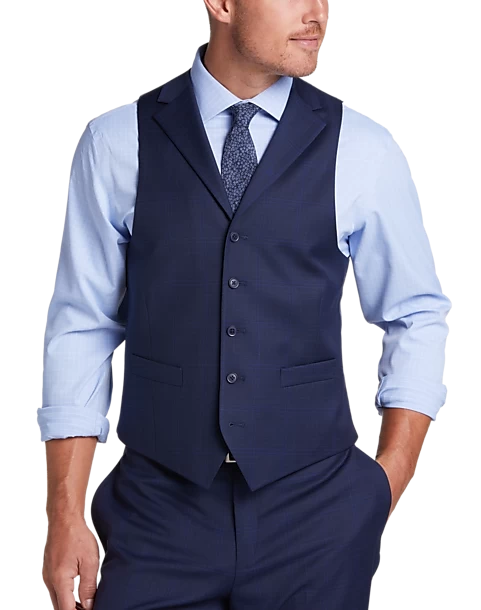 Michael Strahan Classic Fit Vested Suit, Blue Plaid - Image 4