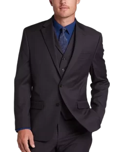 Michael Strahan Classic Fit Vested Suit, Burgundy Plaid