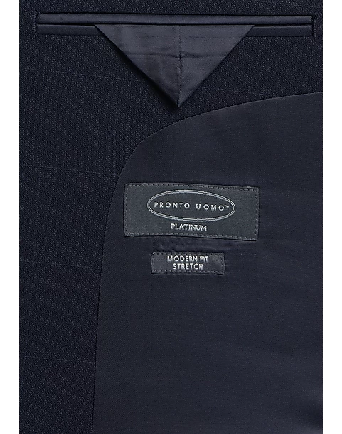 Pronto Uomo Platinum Platinum Modern Fit Suit, Navy Windowpane Plaid - Image 4