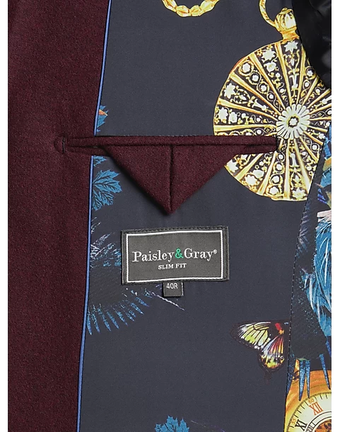Paisley & Gray Slim Fit Suit Separates Coat, Deep Wine - Image 3