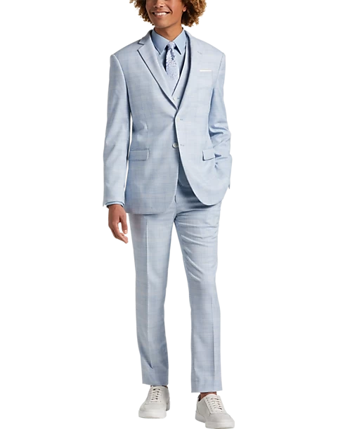 Egara Skinny Fit Suit Separates Coat, Light Blue Plaid - Image 5