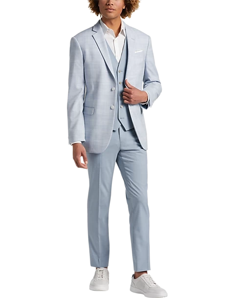 Egara Skinny Fit Suit Separates Coat, Light Blue Plaid - Image 6