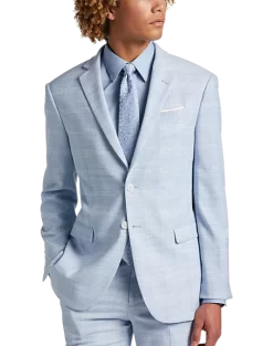 Egara Skinny Fit Suit Separates Coat, Light Blue Plaid