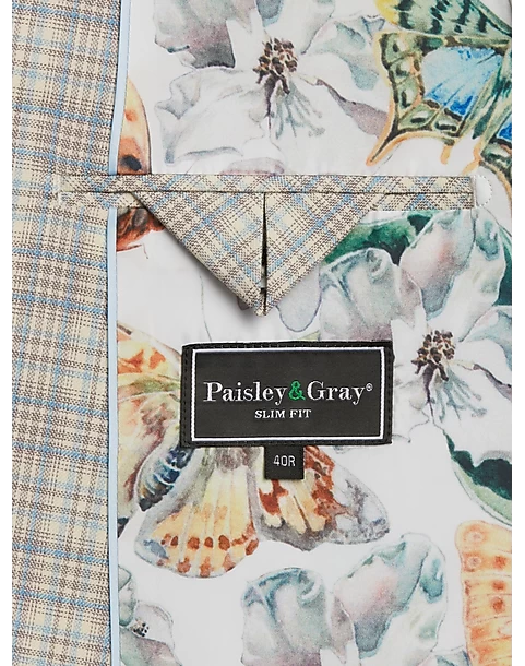 Paisley & Gray Slim Fit Suit Separates Coat, Baby Blue & Tan Plaid - Image 4