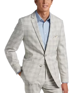 Paisley & Gray Slim Fit Suit Separates Coat, Baby Blue & Tan Plaid