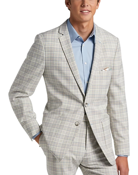 Paisley & Gray Slim Fit Suit Separates Coat, Baby Blue & Tan Plaid